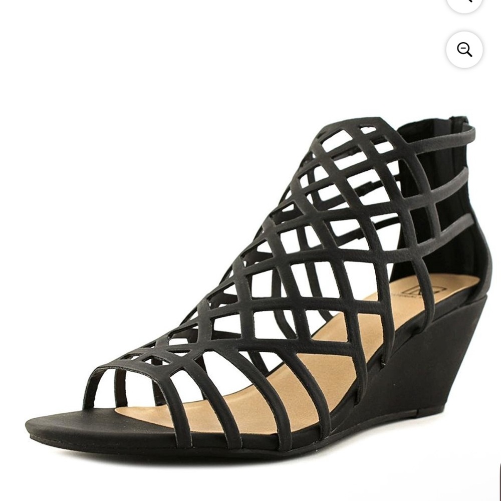 David Aaron black strappy low wedge sandals